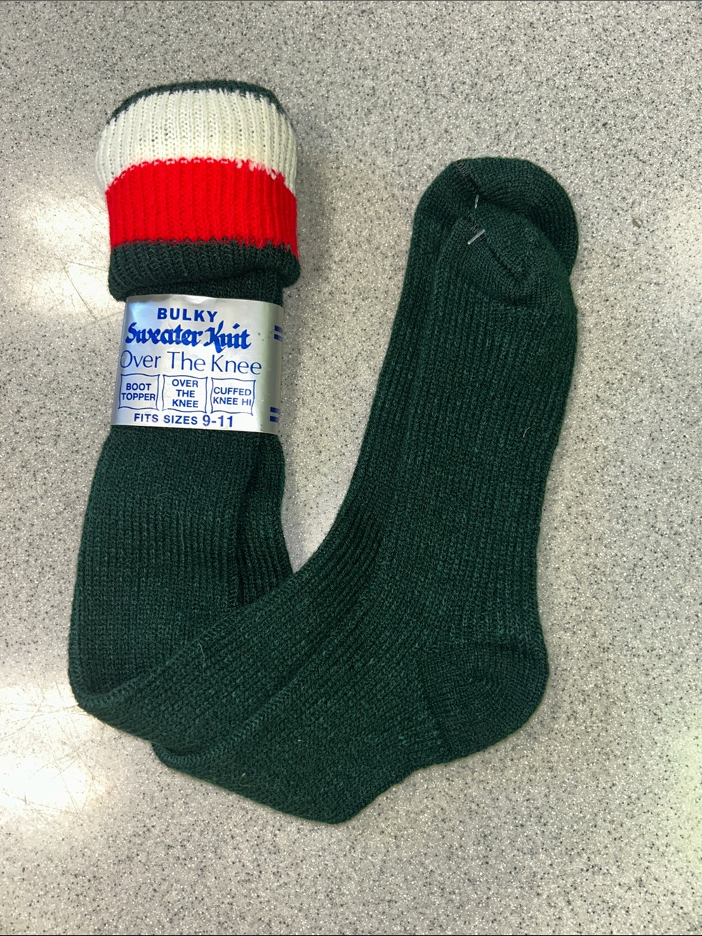 VINTAGE Chunky thick Over The Knee Socks - Green/Red/White